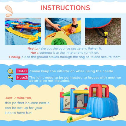 Kids Inflatable Bouncy Castle 6 in 1 Water Slide Water Gun Air Blower