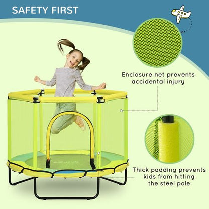 ZONEKIZ 4.6 FT Trampoline with Enclosure Net Bungee Gym, Yellow