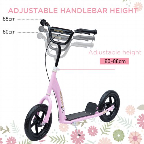 Push Scooter Teen Kids Stunt Bike Ride On with 12" EVA Tyres, Pink HOMCOM