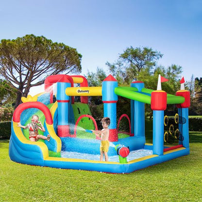 Kids Inflatable Bouncy Castle 6 in 1 Water Slide Water Gun Air Blower