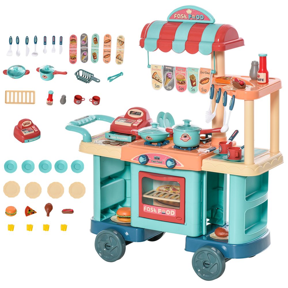 50 Pcs Kids Kitchen Play set Pretend Trolley Cart Toys for Age 3-6