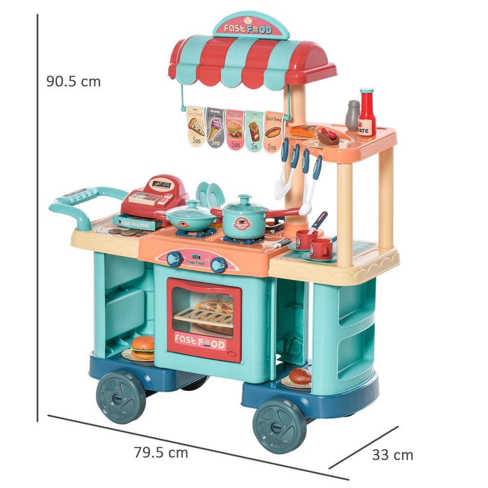 50 Pcs Kids Kitchen Play set Pretend Trolley Cart Toys for Age 3-6