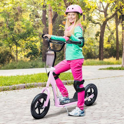 Push Scooter Teen Kids Stunt Bike Ride On with 12" EVA Tyres, Pink HOMCOM